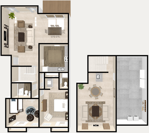 Floor plan for 2 beds, 2 baths, 1908 sqft